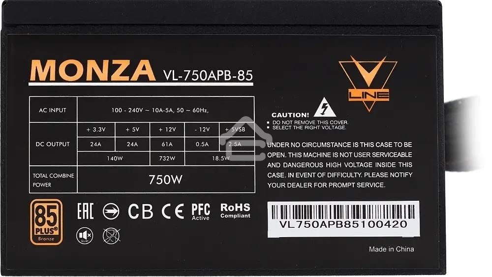 Блок питания Aerocool/Formula ATX 750W MONZA VL-750APB-85 80+ bronze (24+4+4pin) APFC 120мм fan 7xSATA RTL