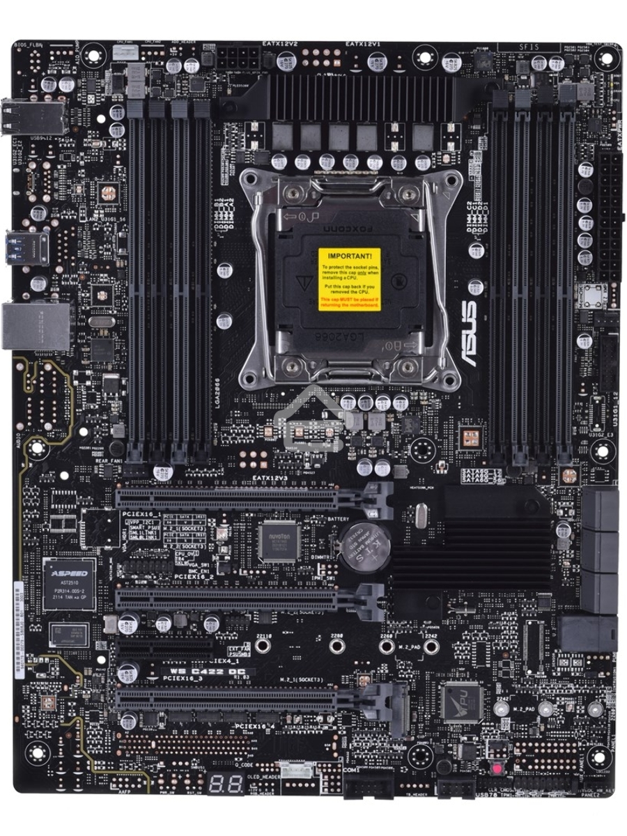 Материнская плата ASUS WS C422 DC, LGA2066, Intel C422, 8xDDR4, 6xSATA, 1xM.2 (PCIe x4/SATA), 3xPCIe 3.0 x16, 1xPCIe 3.0 x4, 1xVGA, 1xAspeed AST2510 (64MB SidePort), 1xLAN 1Gb, 4xUSB-A 5Gbps, 4xUSB-A 2.0, ATX