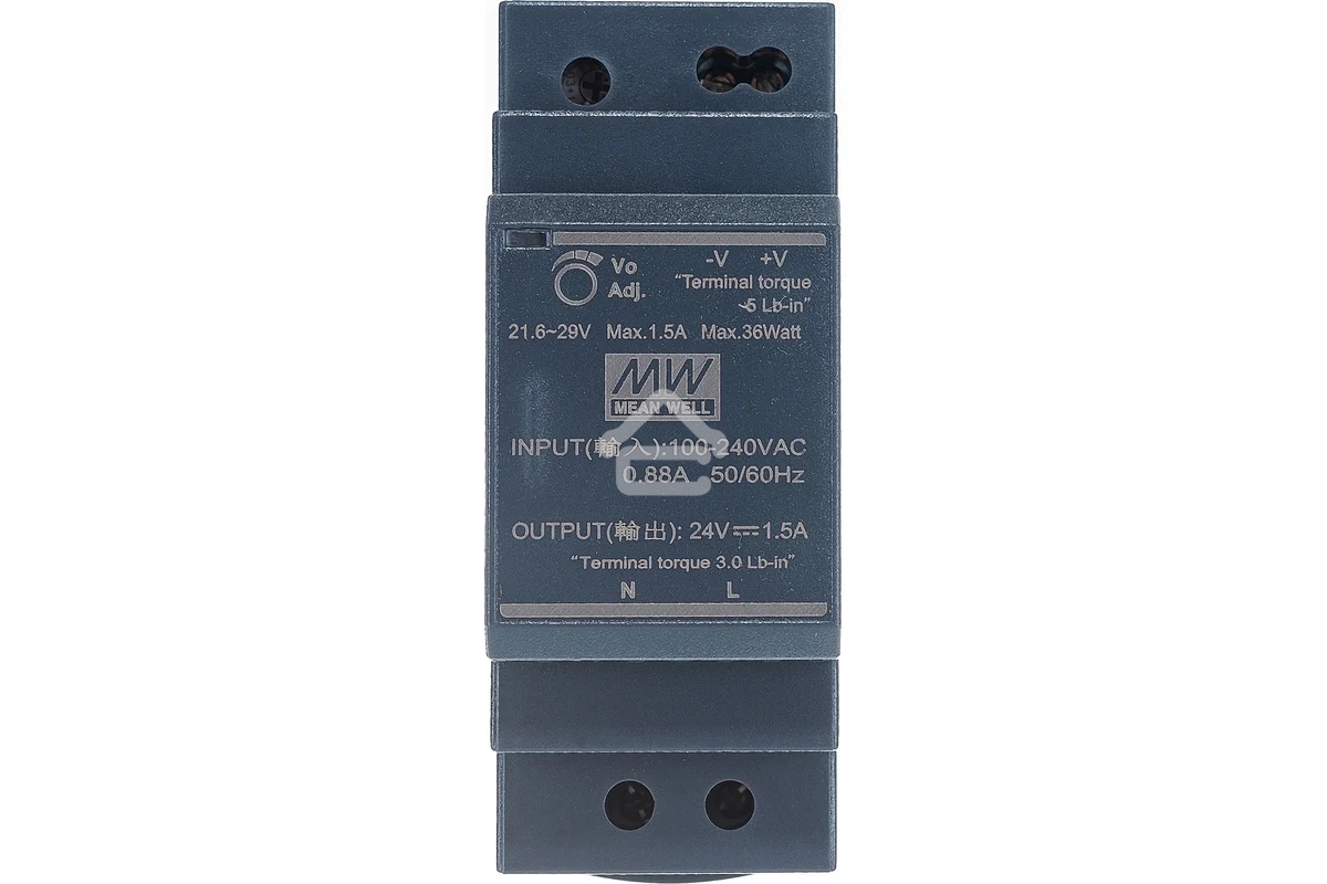 Блок питания AC-DC, 36Вт, вход 85-264 В AC 47-63Гц,120-370В DC, выход 24В,1.5А, в кожухе на DIN-рейку