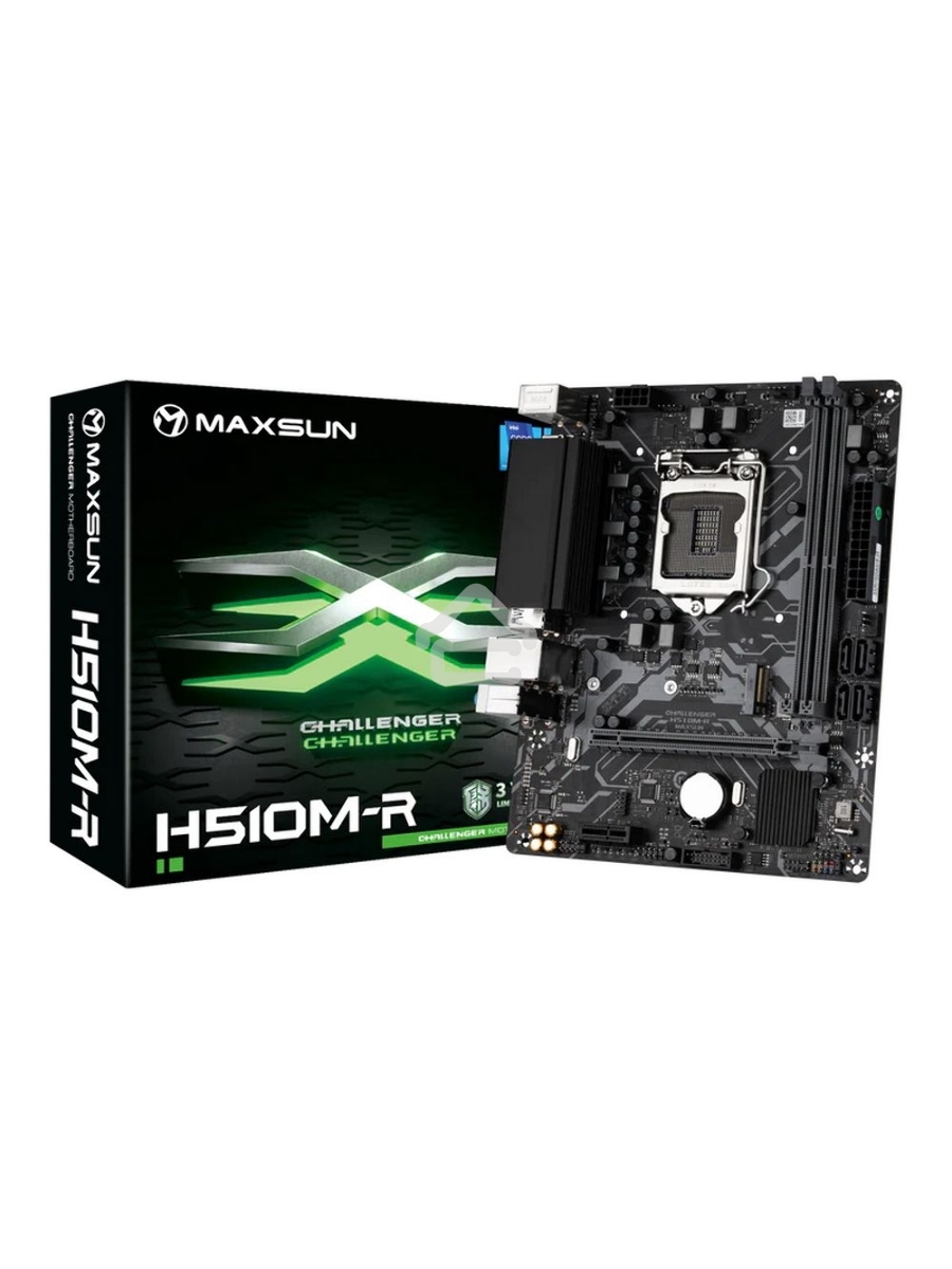 Материнская плата Maxsun Challenger H510M-R, LGA 1200, Intel H510, 2xDDR4, 4xSATA, 1xM.2, 1xPCIe 4.0 x16, 1xPCIe 3.0 x1, 1xHDMI, 1xVGA, 1x 1Gb LAN, 2xUSB-A 3.2 Gen 1, 4xUSB-A 2.0, 3x3.5 мм, 5.1, M-ATX