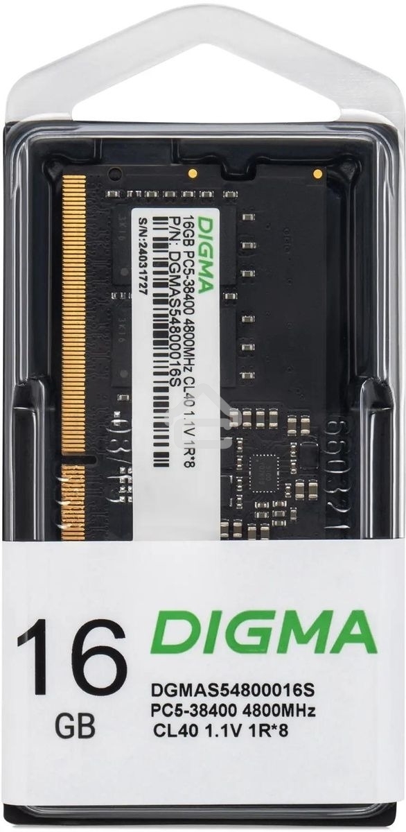 Оперативная память Digma DGMAS54800016S, DDR5, 16GB (1x16 GB), 4800 MHz, CL40, SO-DIMM