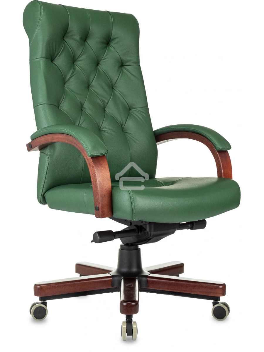 Кресло руководителя Бюрократ T-9928Walnut зеленый, кожа, крестов. металл/дерево