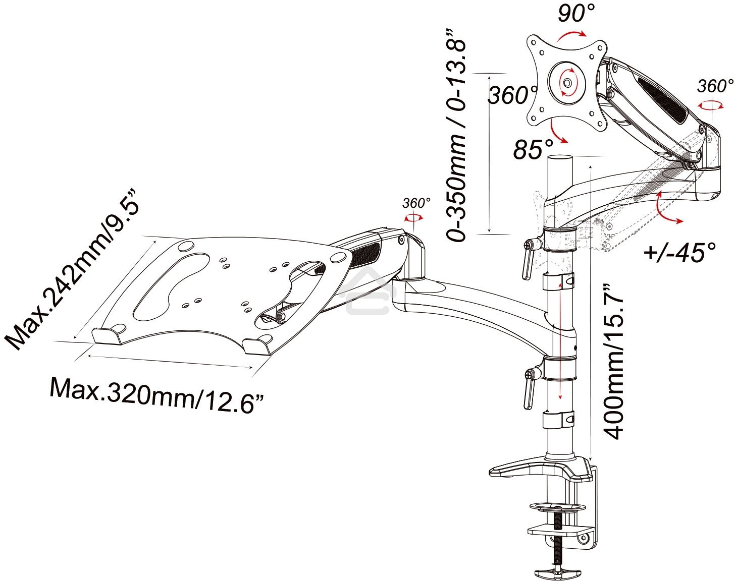 Кронштейн для монитора/ноутбука Cactus CS-VM-LH08-BK черный 13