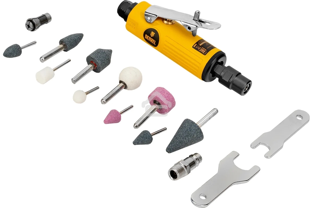 Пневмошлифмашина прямая Denzel PGS25000, 25000 об/мин, 10 шлиф. камней, цанга - 3, 6 мм, 113 л/мин