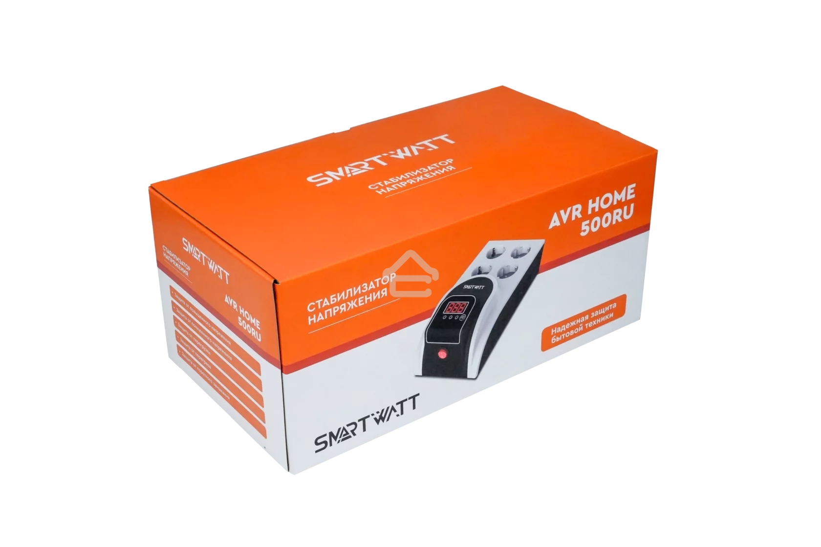 Бытовой стабилизатор напряжения SMARTWATT AVR HOME 500RU (150W - 275W, 500VA, 0.5 кВт, 50 Гц, розеток — 4, LED-дисплей,