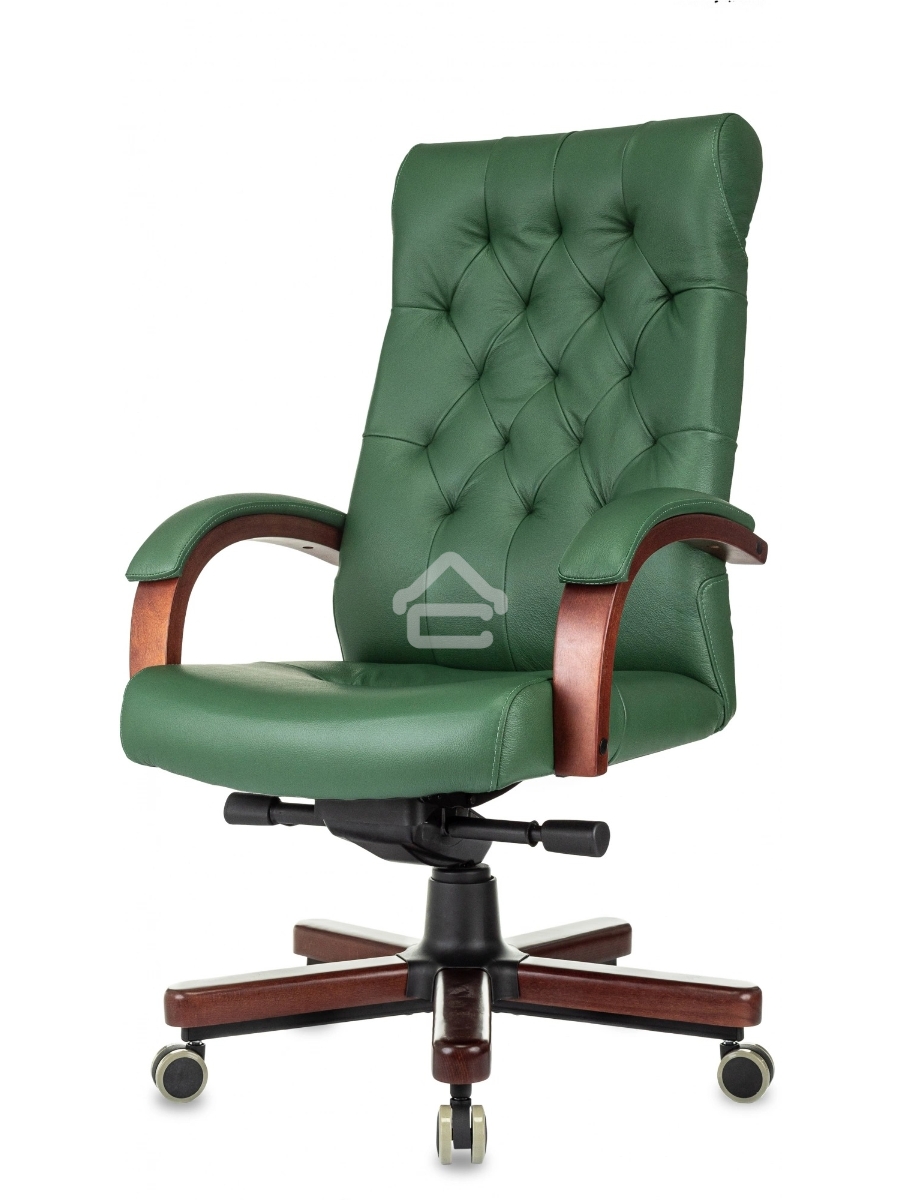 Кресло руководителя Бюрократ T-9928Walnut зеленый, кожа, крестов. металл/дерево