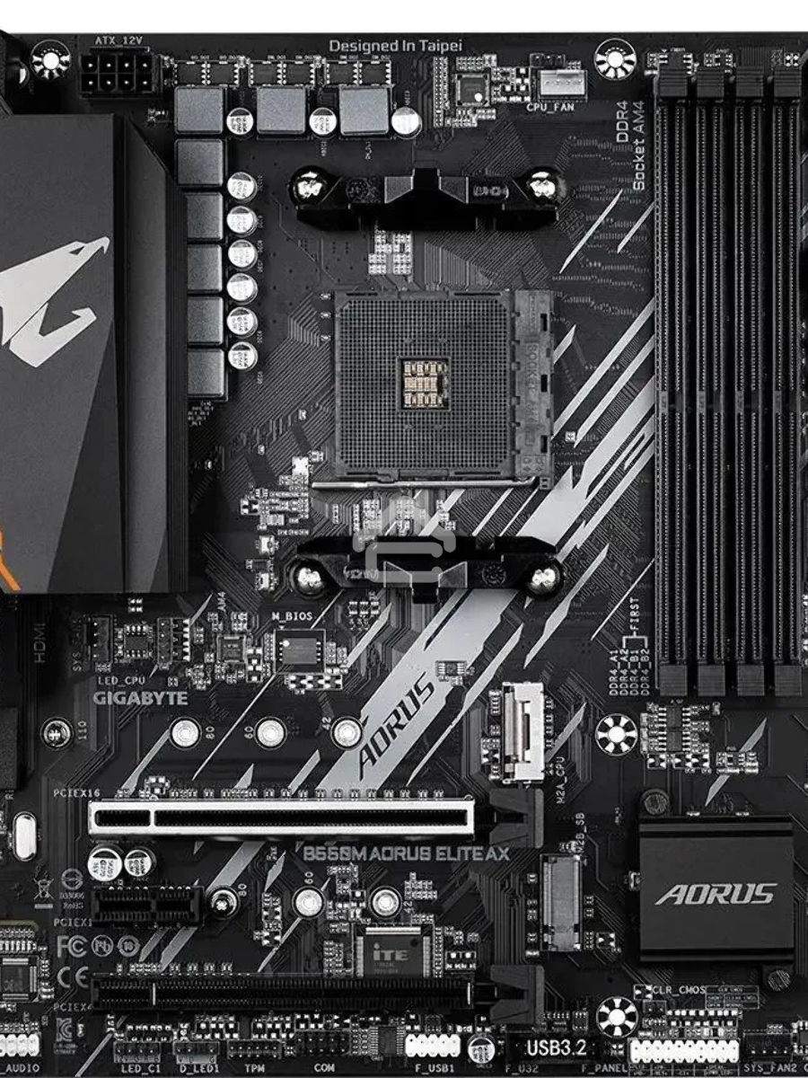 Материнская плата Gigabyte B550M AORUS ELITE AX, Socket AM4, AMD B550, 4xDDR4, 4xSATA, 2xM.2, 1xPCI-E 4.0 x16, 1xPCI-E 3.0 x4, 1xPCI-E x1, 1xDVI-D, 1xHDMI, 1x 1Gb LAN, 4xUSB-A 3.2 Gen 1, 4xUSB-A 2.0, 3x3.5 мм, 7.1, Micro-ATX