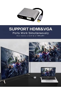 Кабель-концентратор USB3.1 TypeCm -->HDMI+USB3.0+PD+VGA Alum Grey 4K@30Hz, Telecom<TUC055>