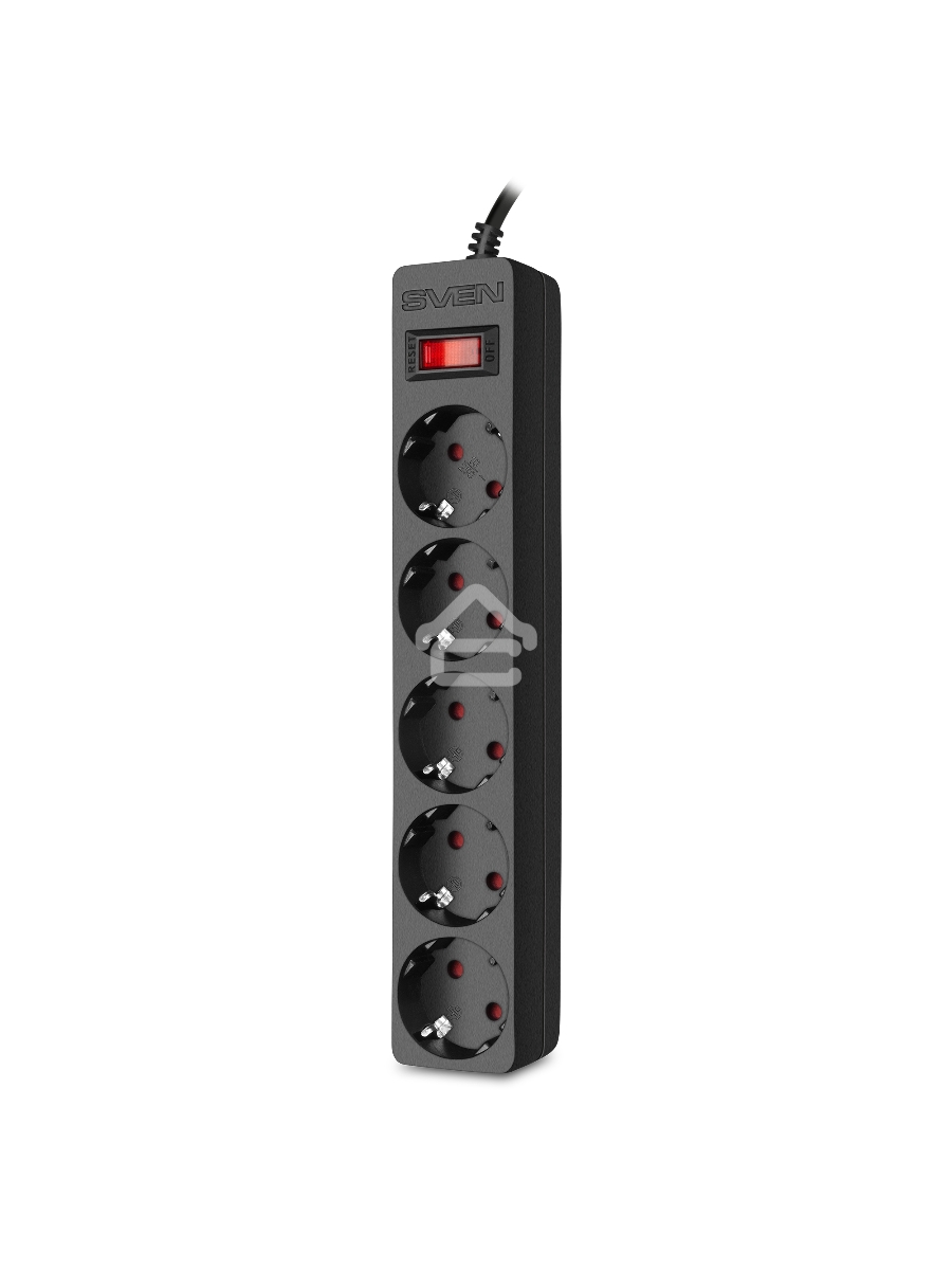 Фильтр SVEN SF-05E 5,0 м (5 розеток с защитными шторками) черный, цветная коробка