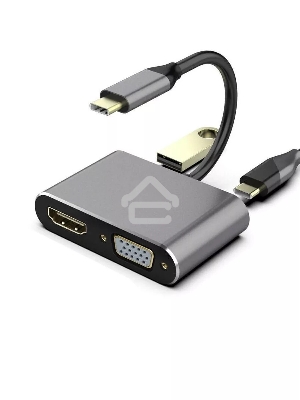Кабель-концентратор USB3.1 TypeCm -->HDMI+USB3.0+PD+VGA Alum Grey 4K@30Hz, Telecom<TUC055>