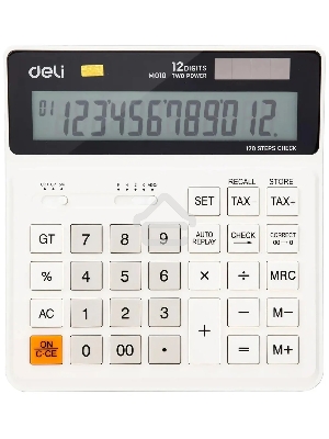 Калькулятор бухгалтерский Deli EM01010 белый 12-разр.