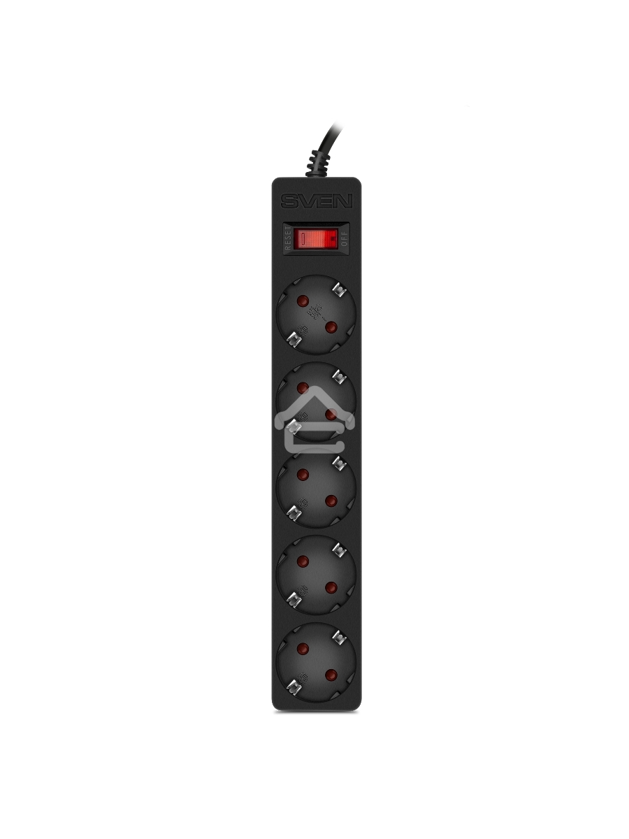 Фильтр SVEN SF-05E 5,0 м (5 розеток с защитными шторками) черный, цветная коробка