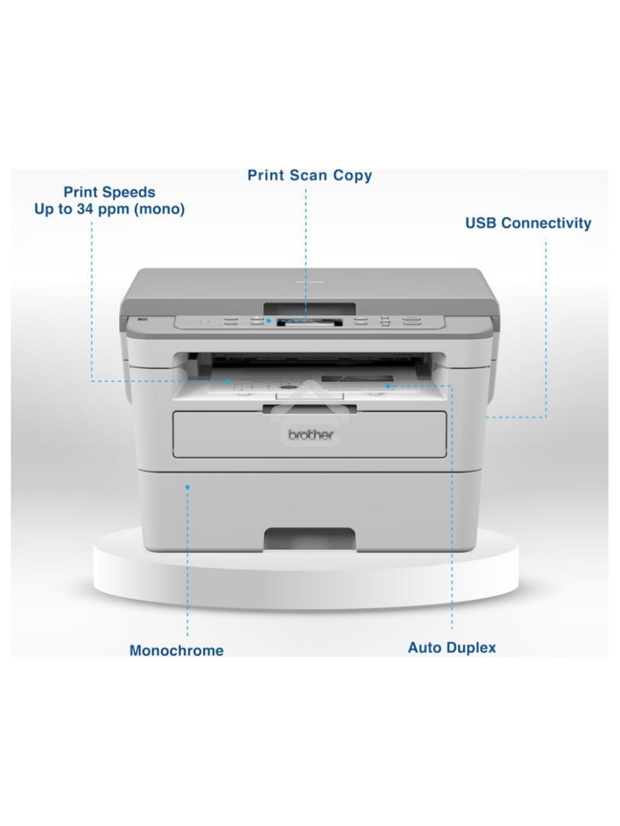 МФУ Brother DCP-B7500D, P/C/S, A4, 34 cтр/мин, 128 МБ, Duplex, ADF50, USB, лоток 250 л., старт.картридж 2 000 стр. тонер TN-B023