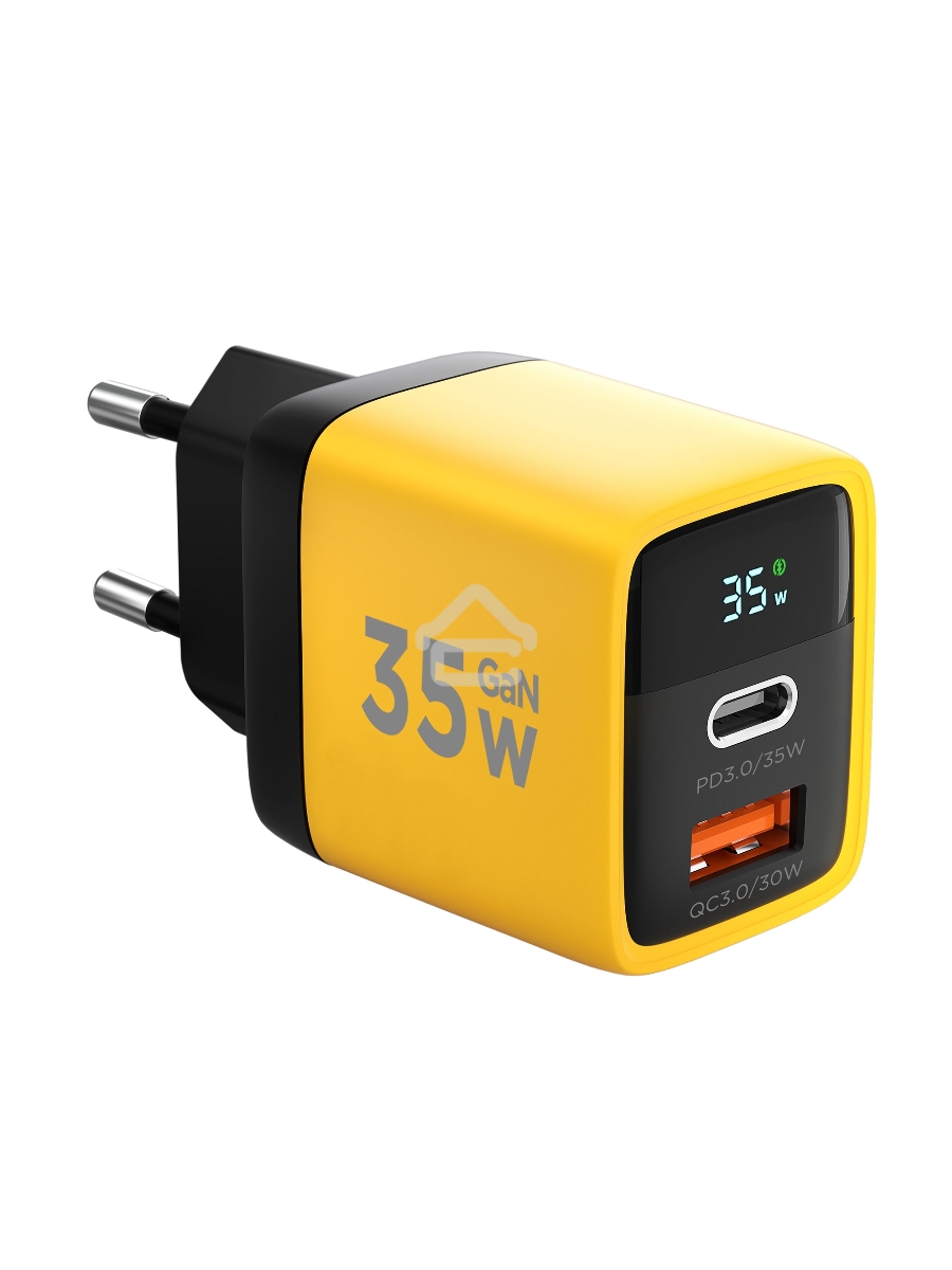 Зарядное устройство с дисплеем Cablexpert MP3A-PC-53, 35Вт GaN, QC3.0/PD3.0, 1хUSB, 1хType-C, желтый, коробка