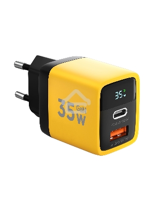 Зарядное устройство с дисплеем Cablexpert MP3A-PC-53, 35Вт GaN, QC3.0/PD3.0, 1хUSB, 1хType-C, желтый, коробка