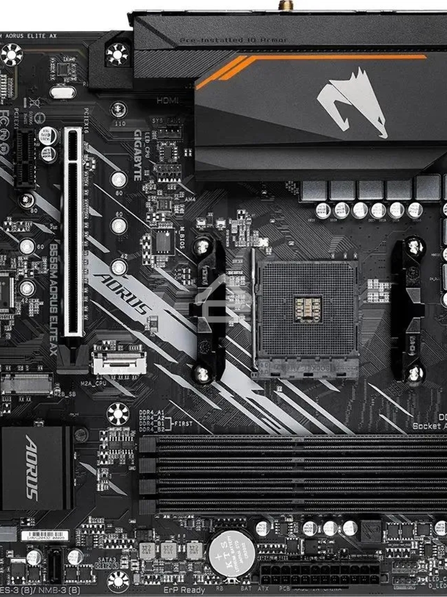 Материнская плата Gigabyte B550M AORUS ELITE AX, Socket AM4, AMD B550, 4xDDR4, 4xSATA, 2xM.2, 1xPCI-E 4.0 x16, 1xPCI-E 3.0 x4, 1xPCI-E x1, 1xDVI-D, 1xHDMI, 1x 1Gb LAN, 4xUSB-A 3.2 Gen 1, 4xUSB-A 2.0, 3x3.5 мм, 7.1, Micro-ATX
