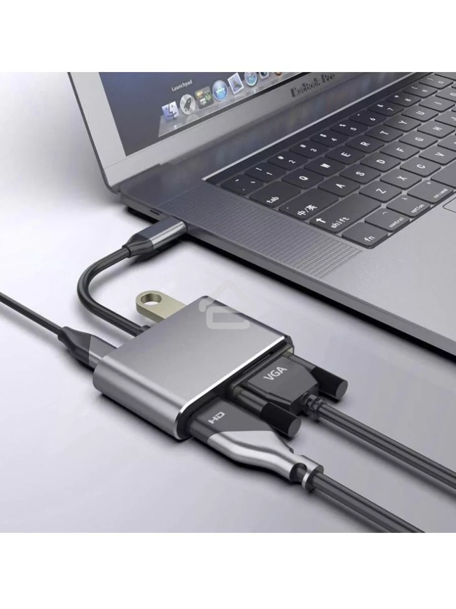 Кабель-концентратор USB3.1 TypeCm -->HDMI+USB3.0+PD+VGA Alum Grey 4K@30Hz, Telecom<TUC055>