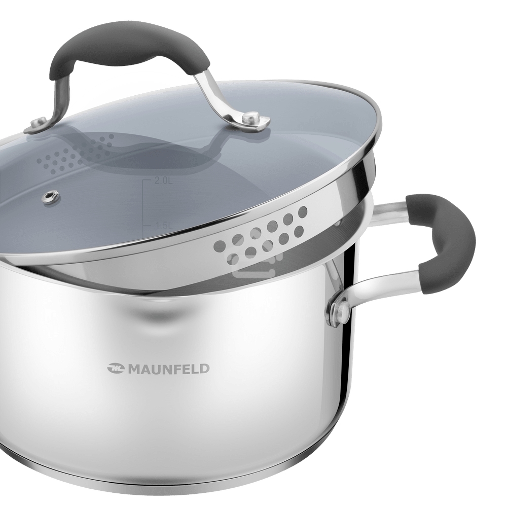Кастрюля Maunfeld LAURA MCS31S08GR из нержавеющей стали со стеклянной крышкой, 20 см, 3,1 л.