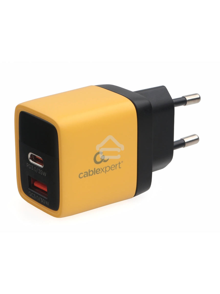 Зарядное устройство с дисплеем Cablexpert MP3A-PC-53, 35Вт GaN, QC3.0/PD3.0, 1хUSB, 1хType-C, желтый, коробка
