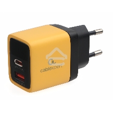 Зарядное устройство с дисплеем Cablexpert MP3A-PC-53, 35Вт GaN, QC3.0/PD3.0, 1хUSB, 1хType-C, желтый, коробка