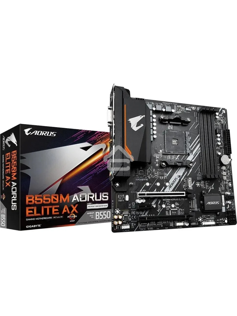 Материнская плата Gigabyte B550M AORUS ELITE AX, Socket AM4, AMD B550, 4xDDR4, 4xSATA, 2xM.2, 1xPCI-E 4.0 x16, 1xPCI-E 3.0 x4, 1xPCI-E x1, 1xDVI-D, 1xHDMI, 1x 1Gb LAN, 4xUSB-A 3.2 Gen 1, 4xUSB-A 2.0, 3x3.5 мм, 7.1, Micro-ATX