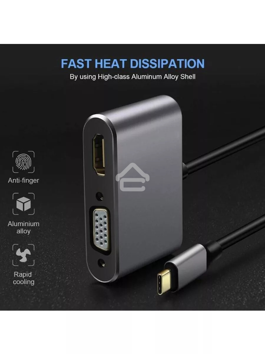 Кабель-концентратор USB3.1 TypeCm -->HDMI+USB3.0+PD+VGA Alum Grey 4K@30Hz, Telecom<TUC055>