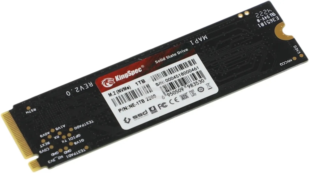 Накопитель SSD KingSpec NE-1Tb, 1Tb, PCIe 3.0 x4, M.2 2280, NVMe, R/W 2400/1900