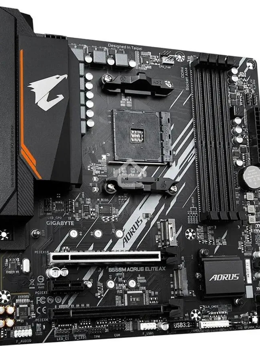 Материнская плата Gigabyte B550M AORUS ELITE AX, Socket AM4, AMD B550, 4xDDR4, 4xSATA, 2xM.2, 1xPCI-E 4.0 x16, 1xPCI-E 3.0 x4, 1xPCI-E x1, 1xDVI-D, 1xHDMI, 1x 1Gb LAN, 4xUSB-A 3.2 Gen 1, 4xUSB-A 2.0, 3x3.5 мм, 7.1, Micro-ATX