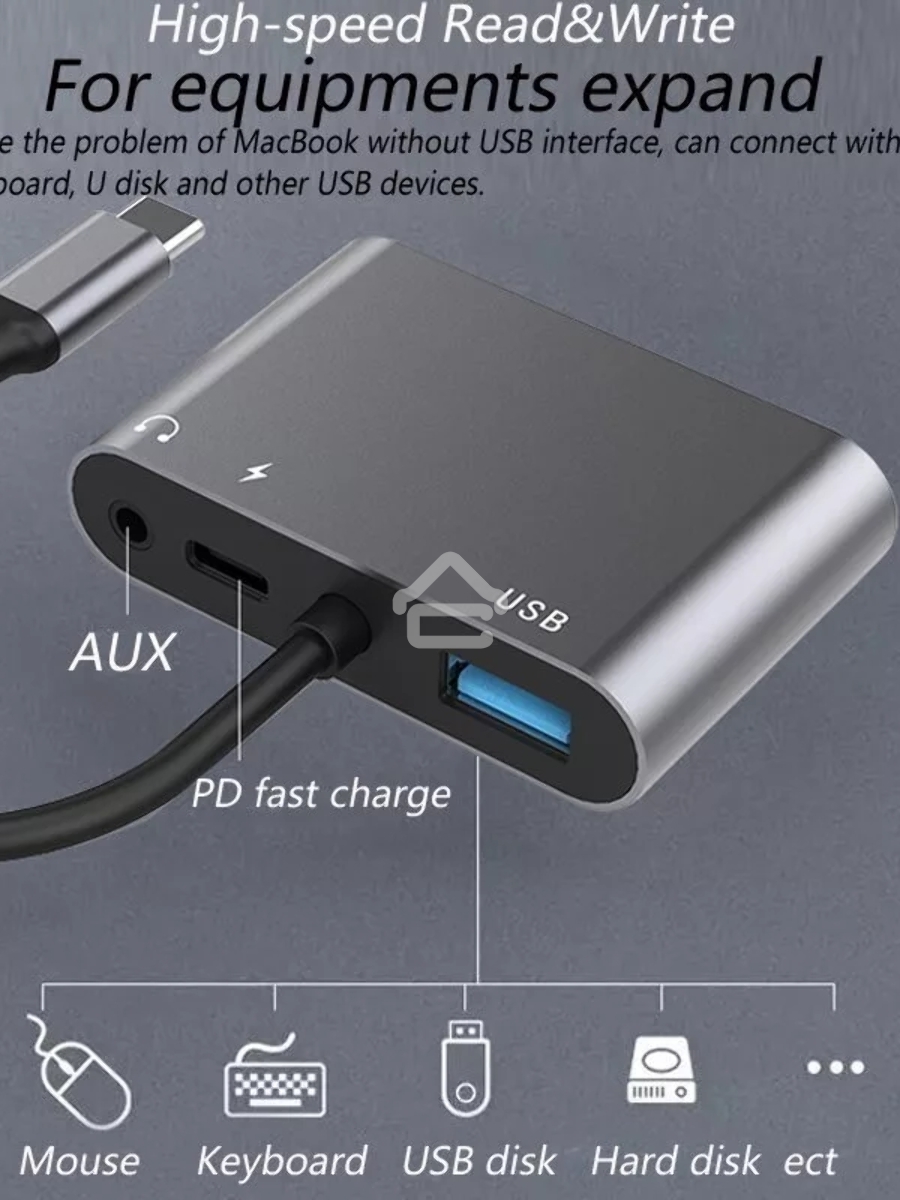 Адаптер USB Type-Cm-->VGA, HDMI 4k*30Hz, USB3.0, PD, Audio,iOpen (Aopen/Qust/VCOM)<ACU4511>