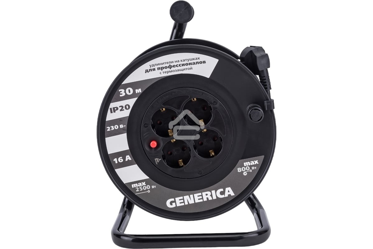 Удлинитель на катушке 4х30м 2P+PE 16А УК30 с термозащ. 3х1.5кв.мм GENERICA IEK WKP20-16-04-30-G