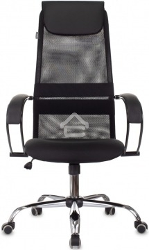 Кресло руководителя Бюрократ CH-607BS черный, сетка/ткань, крестов. металл хром