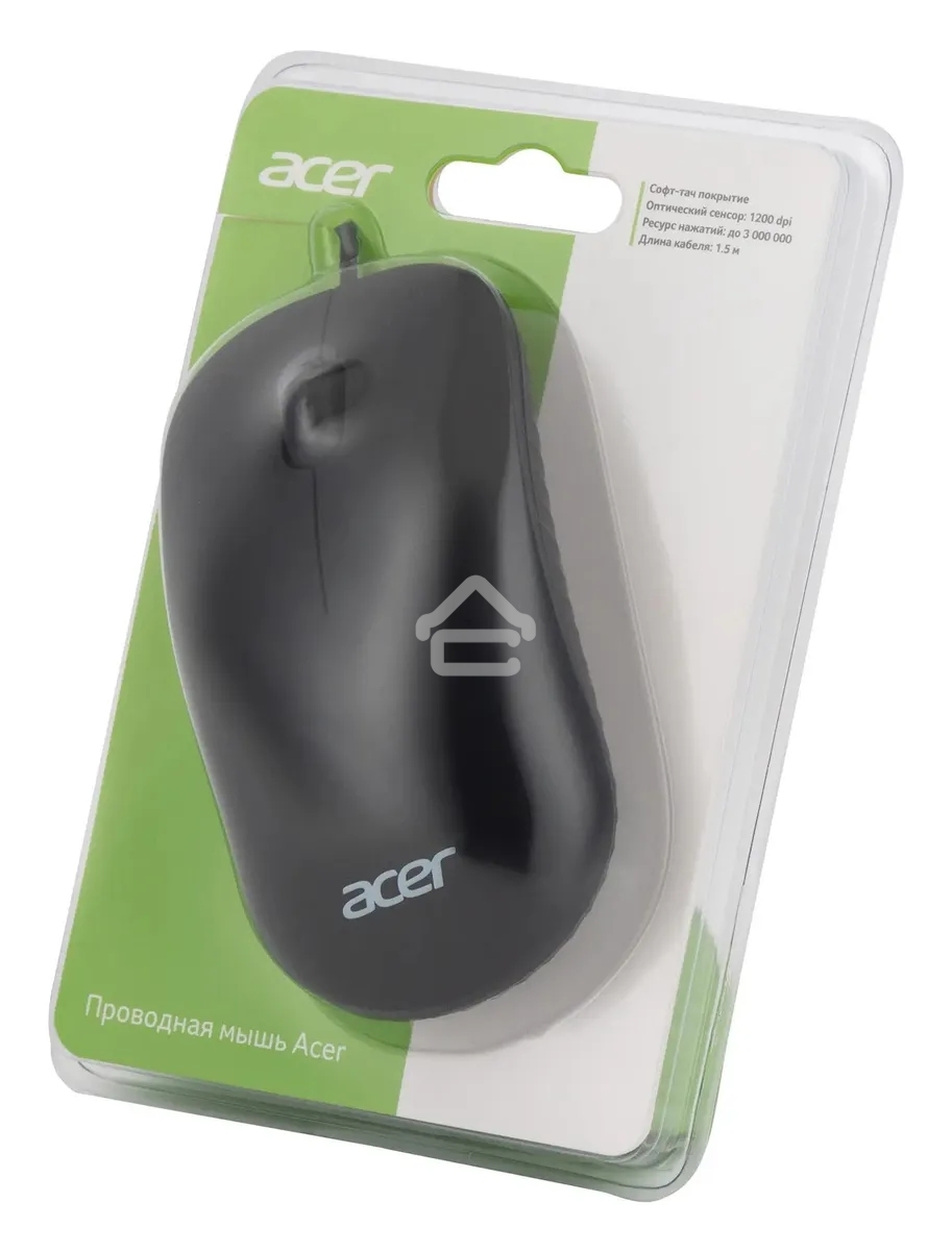 Мышь проводная Acer OMW122 черный, 1200 dpi, USB, кнопки - 3