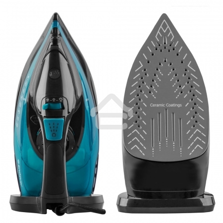 Утюг электрический Endever Delta-227 черный/лазурно-синий, 2400 Вт, подача пара 50 г/мин, паровой удар 150 г/мин, 10 шт/уп