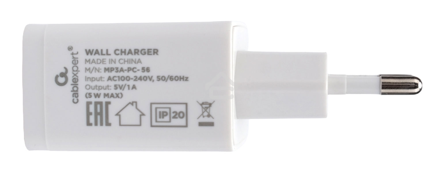Зарядное устройство Cablexpert MP3A-PC-56, 5Вт, 1А, 1хUSB, белый, пакет