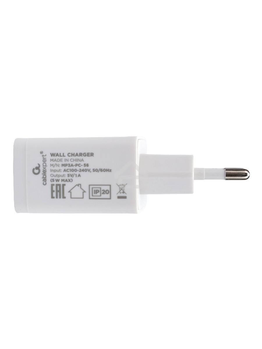 Зарядное устройство Cablexpert MP3A-PC-56, 5Вт, 1А, 1хUSB, белый, пакет