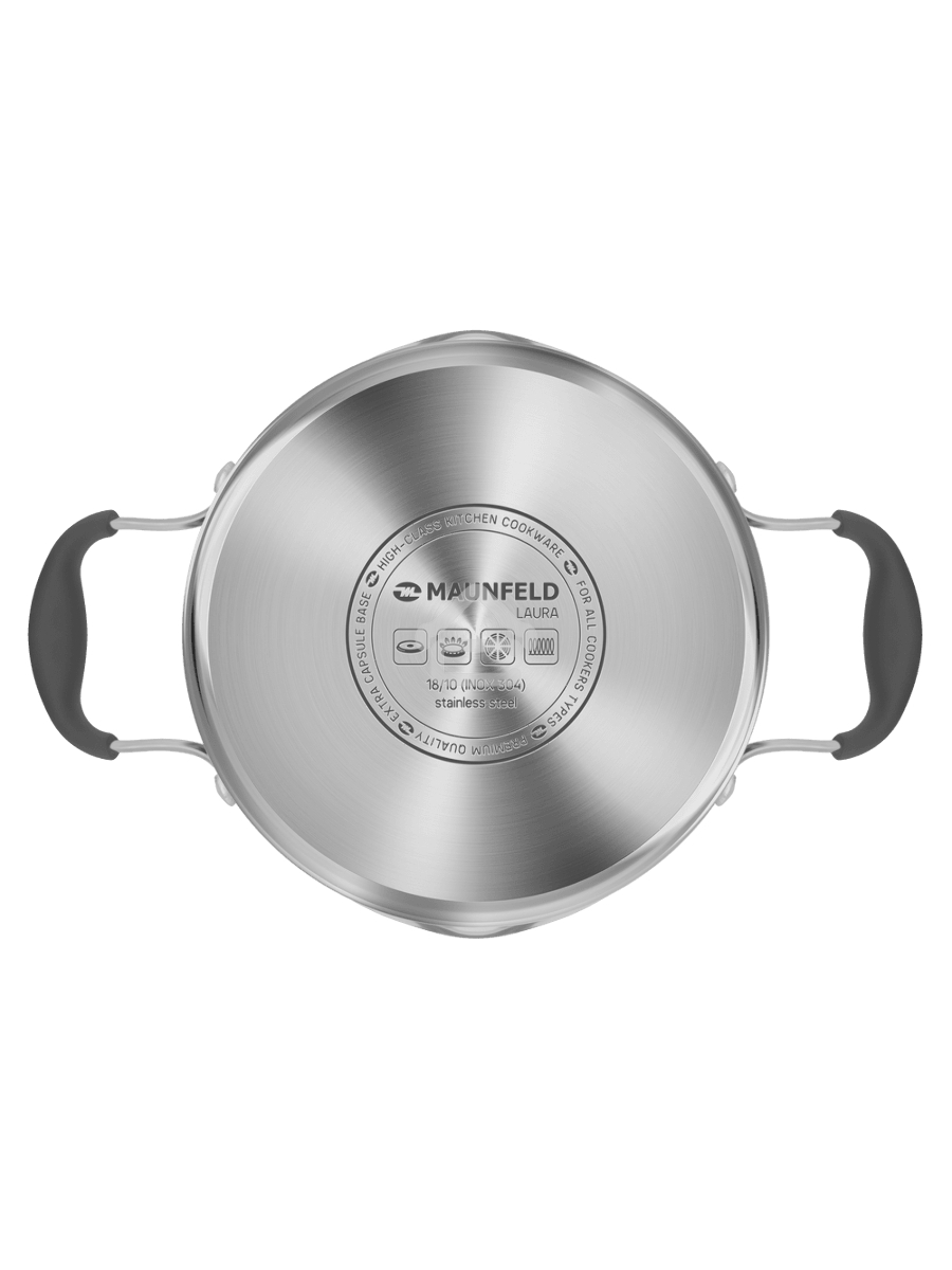 Кастрюля Maunfeld LAURA MCS22S08GR из нержавеющей стали со стеклянной крышкой, 18 см, 2,2 л.