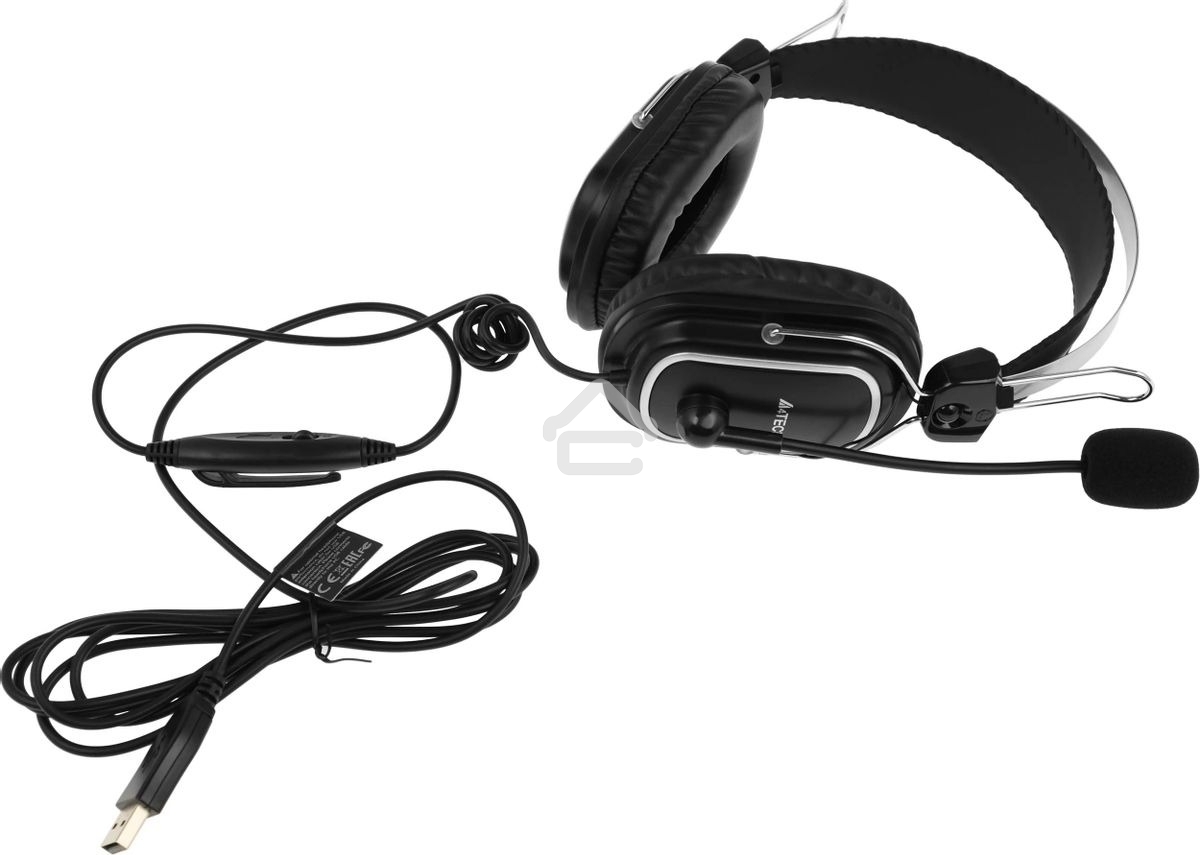 Гарнитура проводная с микрофоном A4Tech HU-50 черный 2м накладные USB оголовье