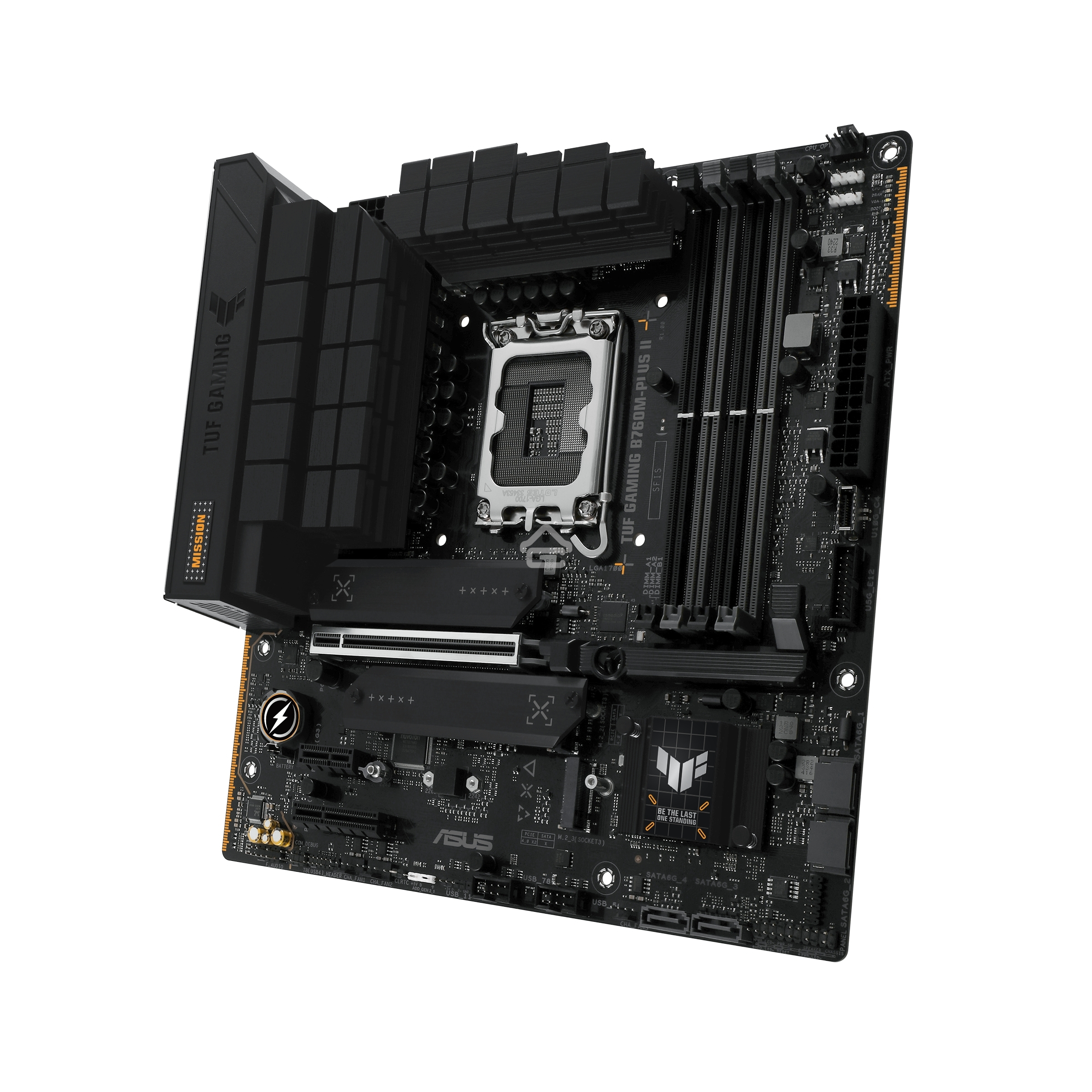 Материнская плата ASUS TUF GAMING B760M-PLUS II, LGA 1700, Intel B760, 4xDDR5, 4xSATA, 3xM.2, 1xPCIe 5.0 x16, 1xPCIe x4, 1xPCIe x1, 1xUSB-A 3.2 Gen 2, 2xUSB-A 3.2 Gen 1, 4xUSB 2.0, 1xUSB-C 3.2 Gen 2x2, 1x2.5Gb LAN, 5x3.5 мм, 7.1, mATX