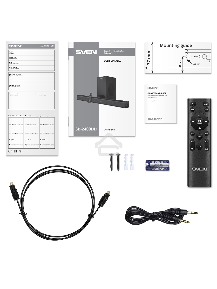 Саундбар SVEN SB-2400DD черный (Dolby Digital Plus, 2х80 + 240 Вт, Bluetooth, ПДУ, USB)