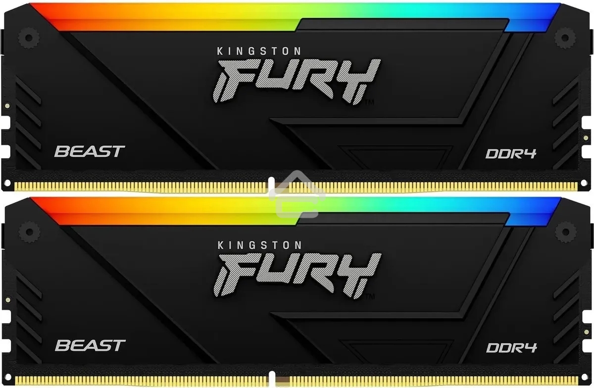 Оперативная память Kingston Fury Beast, DDR4, 64Gb (2x32Gb), 3600MHz, CL18, DIMM, с радиаторами, RGB, черный