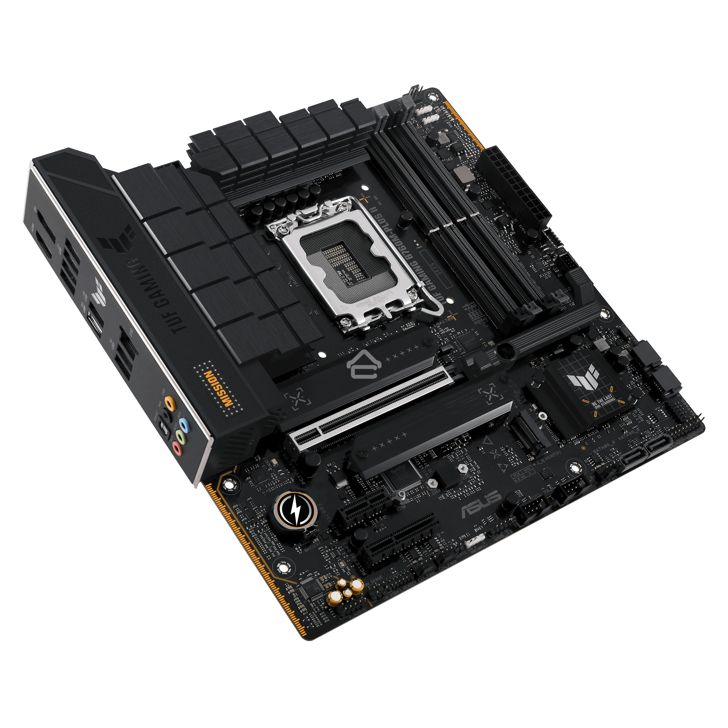 Материнская плата ASUS TUF GAMING B760M-PLUS II, LGA 1700, Intel B760, 4xDDR5, 4xSATA, 3xM.2, 1xPCIe 5.0 x16, 1xPCIe x4, 1xPCIe x1, 1xUSB-A 3.2 Gen 2, 2xUSB-A 3.2 Gen 1, 4xUSB 2.0, 1xUSB-C 3.2 Gen 2x2, 1x2.5Gb LAN, 5x3.5 мм, 7.1, mATX