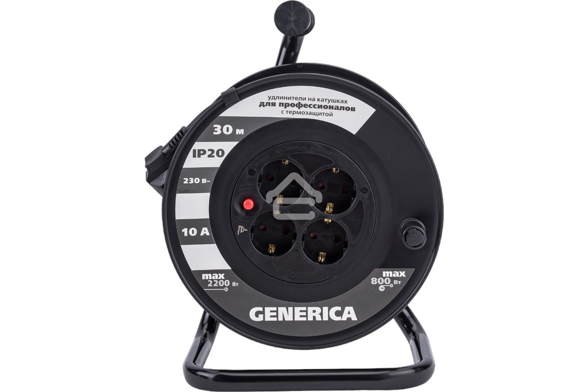 Удлинитель на катушке 4х30м 2P+PE 10А УК30 с термозащ. 3х1.0кв.мм GENERICA IEK WKP10-10-04-30-G