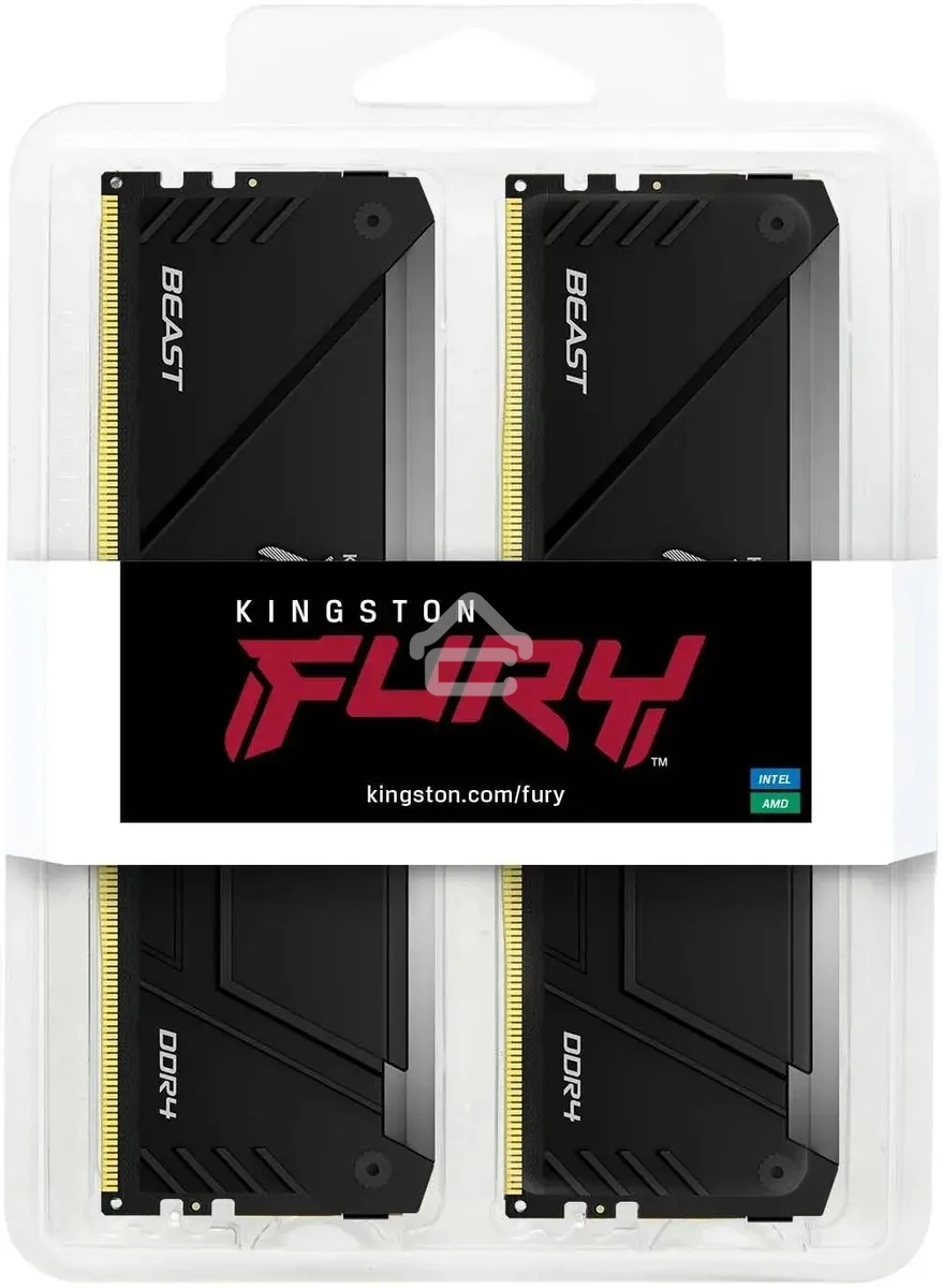 Оперативная память Kingston Fury Beast, DDR4, 64Gb (2x32Gb), 3600MHz, CL18, DIMM, с радиаторами, RGB, черный
