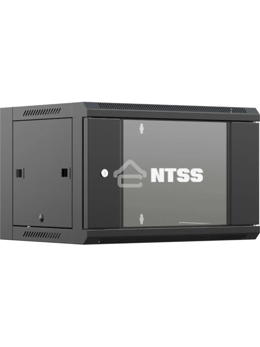 Шкаф коммутационный NTSS NTSS-W12U6045GS (NTSS-W12U6045GS-BL) настенный 12U 570x450мм пер.дв.стекл 60кг черный 350мм 22.2кг 220град. 635мм IP20 сталь