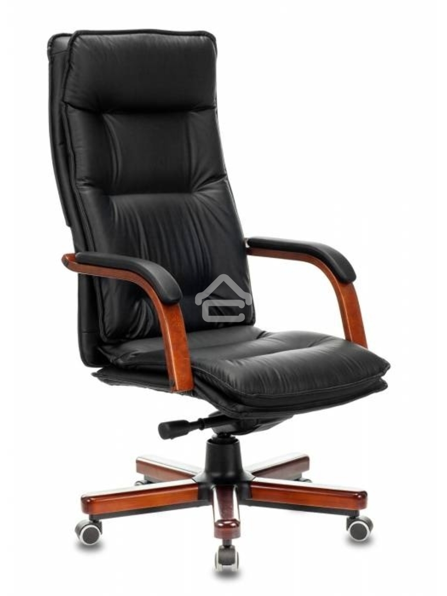 Кресло руководителя Бюрократ T-9927WALNUT/BLACK черный, кожа, крестовина дерево