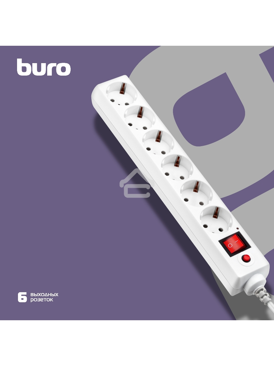 Сетевой фильтр Buro 600SH-16-3-W 3м (6 розеток) белый (коробка)