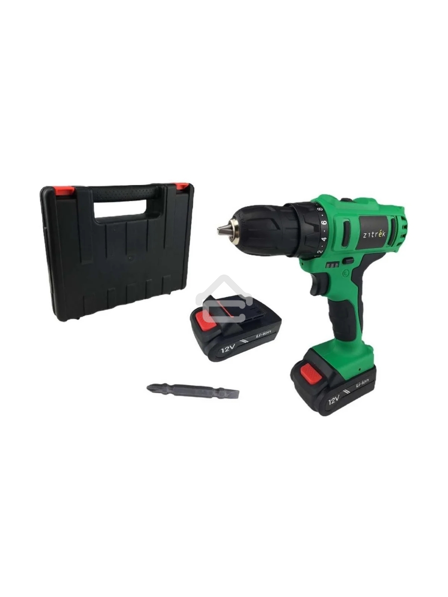 Дрель-шуруповерт Zitrek Greenpower 12-Li 063-4074, Аккумуляторная, 12В, 2 АКБ, Кейс