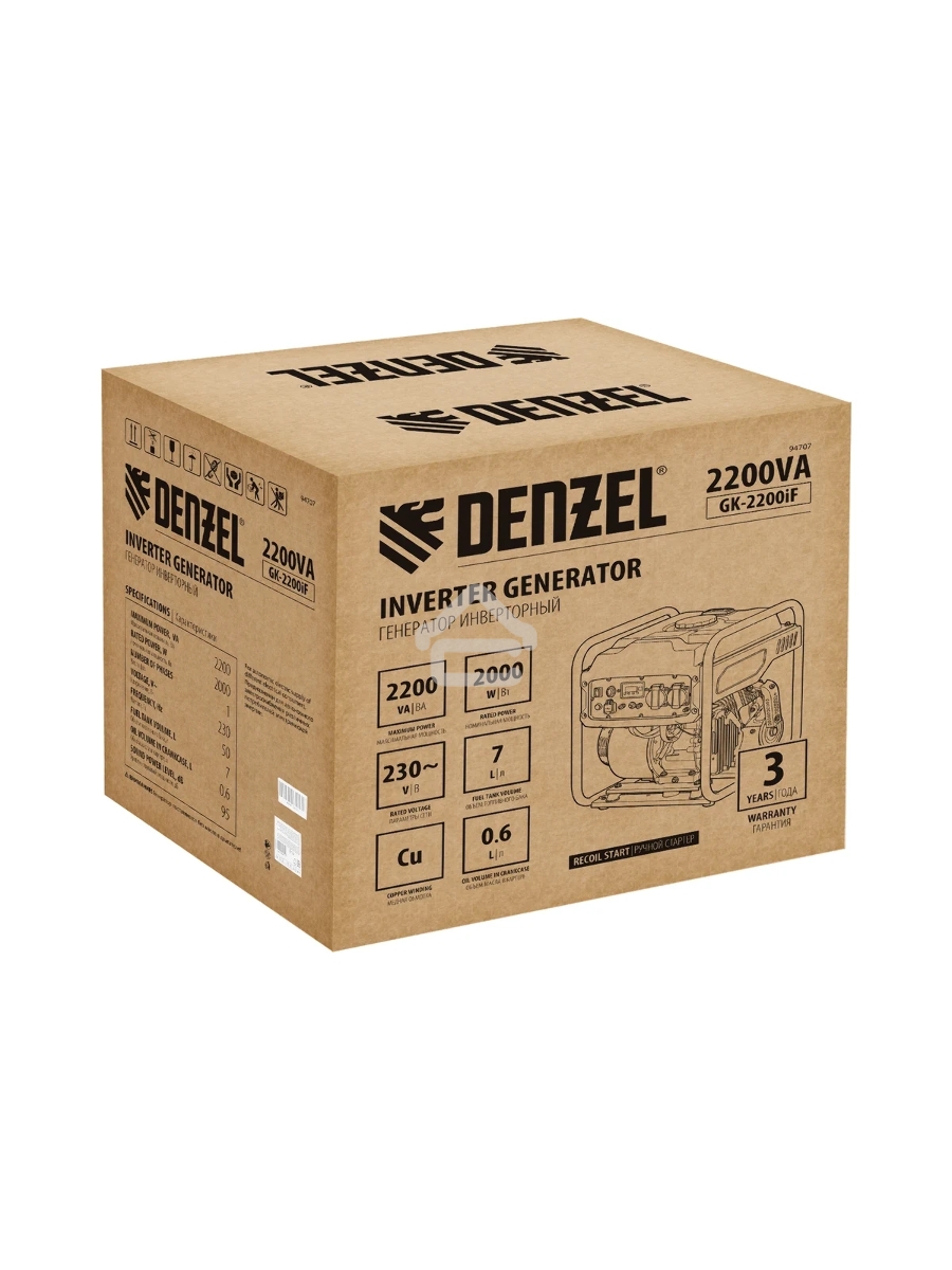 Электрогенератор бензиновый инверторный Denzel GK-2200iF, 2.2 кВт, 95 дБ, 27 кг