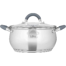 Кастрюля LARA LR02-483 BELL 22x12,5 см, 4,7 л, нержавеющая сталь 316L (хром/никель/молибден), индукционное дно, силиконовая ручка, стеклянная крышка
