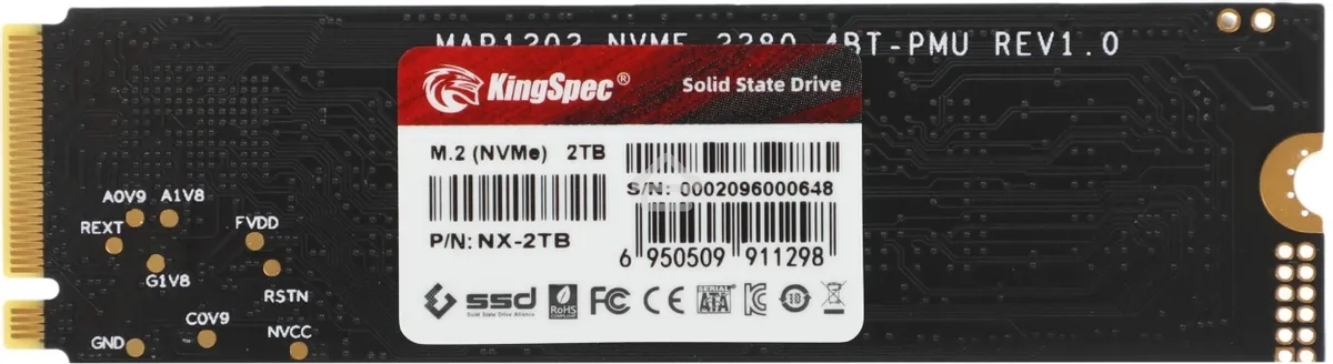 Накопитель SSD KingSpec NX-2Tb, 2000Gb, PCIe 3.0 x4, M.2 2280, NVMe, R/W 3400/3100